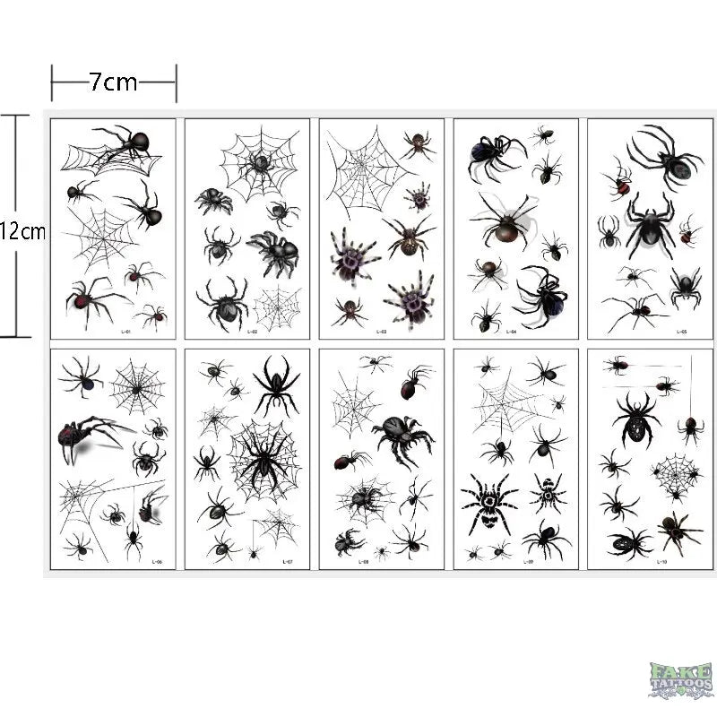 10pcs 3D Spider Tatoo Scorpion Temporary Tattoo Stickers For Halloween Fake Tattoo Body Art Tatuajes Joke Tatouage Temporaire